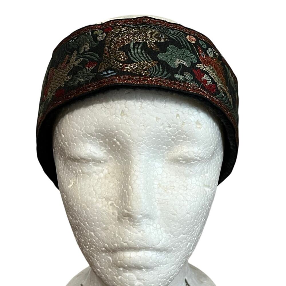Vintage Turtle Fur Black Fleece Fish Metallic Tapestry Ski Headband Ear Warmer